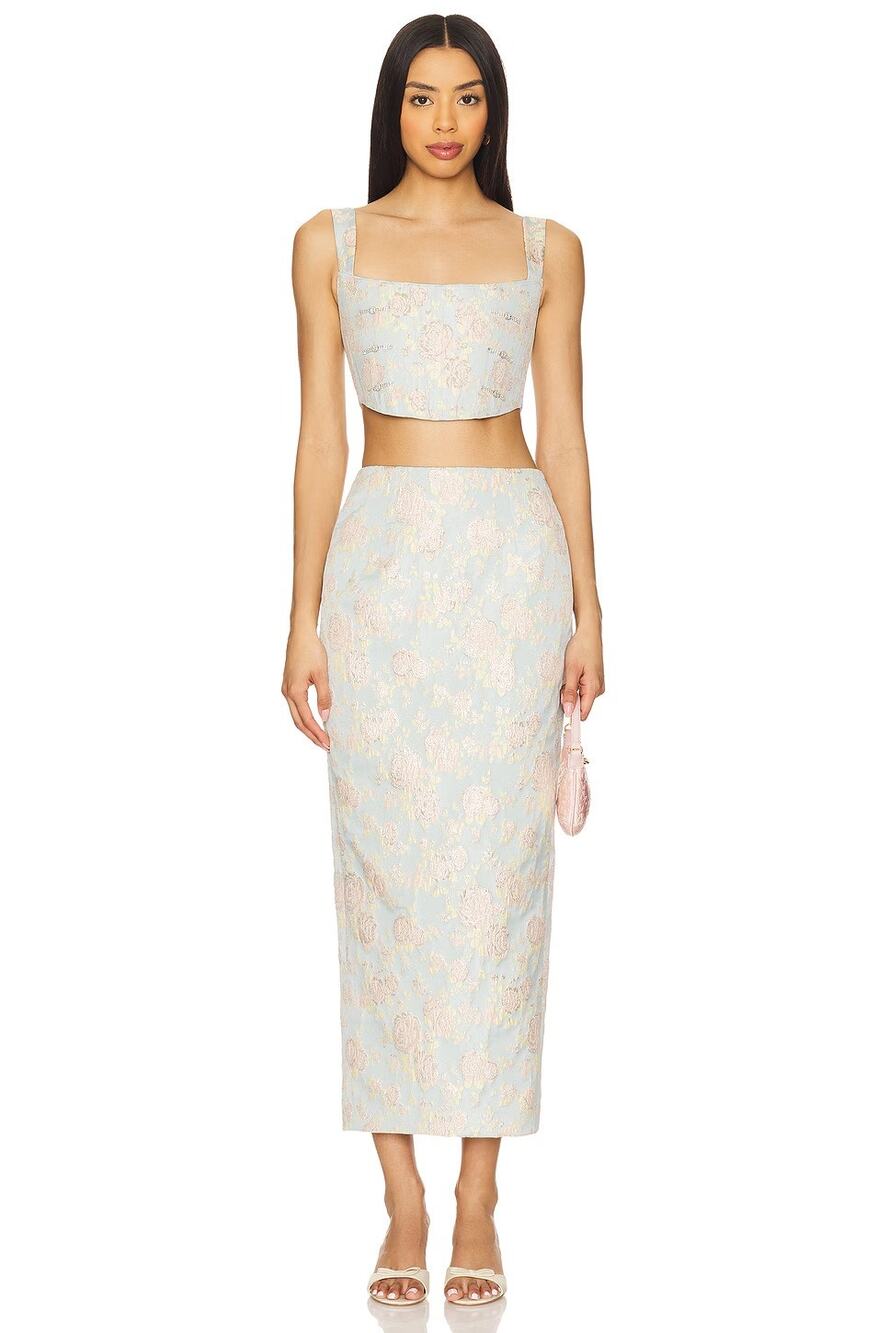 Sau Lee Jovita Skirt Floral Metallic Jacquard Evening Formal Whimsical Party 2